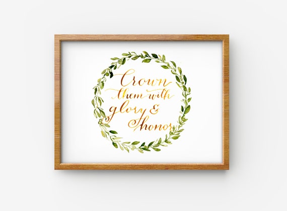 Crown them 5x7 Print, Wedding Gift, Orthodox Wedding, Olive Wreath, Gold Calligraphy