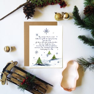 Pakiet kartek okolicznościowych Thy Nativity 5x7, zestaw 3 (z kopertami Kraft), kartka świąteczna, hymn prawosławny, scena leśna w akwareli, kaligrafia