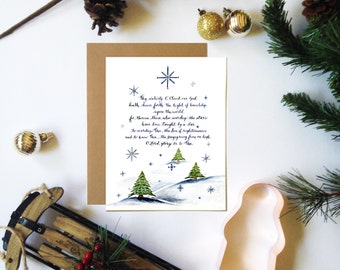 Thy Nativity 5x7 Grußkarte, 3er Set (mit Kraftumschlägen), Weihnachtskarte, Orthodoxe Hymne, Aquarell Waldlandschaft, Kalligraphie