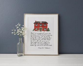 Middlemarch brick house print, George Eliot, "But we insignificant people...", winter watercolor illustration