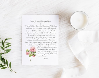 Healing Prayer Print, 5x7, 8x10, Watercolor Hydrangea, Orthodox prayers, Calligraphy, Illustration