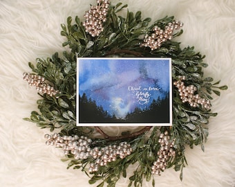 Christus ist geboren, glorify Him! Druck, Krippe, Weihnachten, Advent, Aquarell, Kreche, Kalligraphie