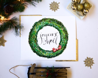 Joyeux Noel, French, Christmas Gift, Lettered Advent Print, Lettered Nativity Print, Wreath Print, Wall Decor, Art Print, 5x7, 8x10