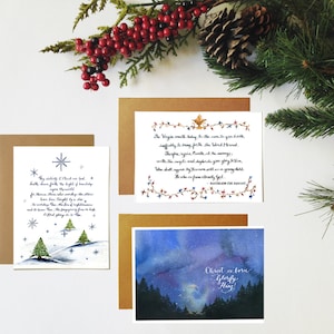 Nativity Card Variety Pack di 3 (include 3 buste Kraft), Avvento, Natale, Natale ortodosso, Vintage, Presepe, Acquerello
