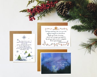 Nativity Card Variety Pack of 3 (Includes 3 Kraft envelopes), Advent, Christmas, Orthodox Christmas, Vintage, Creche, Watercolor