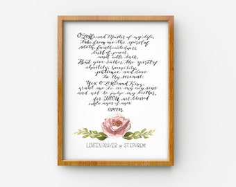 Lenten Prayer of St. Ephrem, Orthodox Christian, Lent, Wall Decor, Lettered Print, Art Print