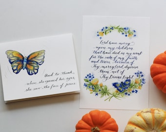 Miscarriage and Infant Loss Set {Print + Card}, Pregnancy Loss, Motherhood, Butterfly, Buttercups, Forget Me Nots, Floral Wreath, Watercolor