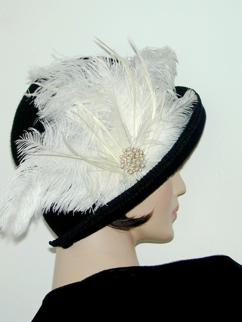 Miss Fisher Ivory White Feather fascinator Hat Pin pearl rhinestone