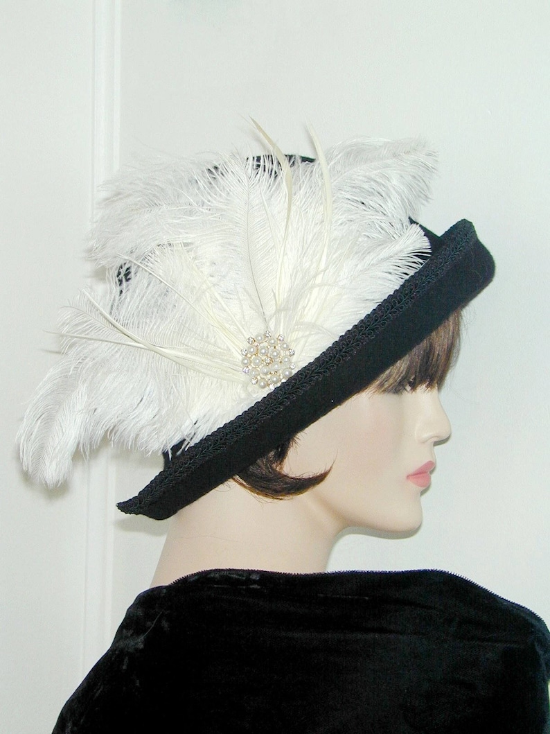 Miss Fisher Ivory White Feather fascinator Hat Pin pearl rhinestone