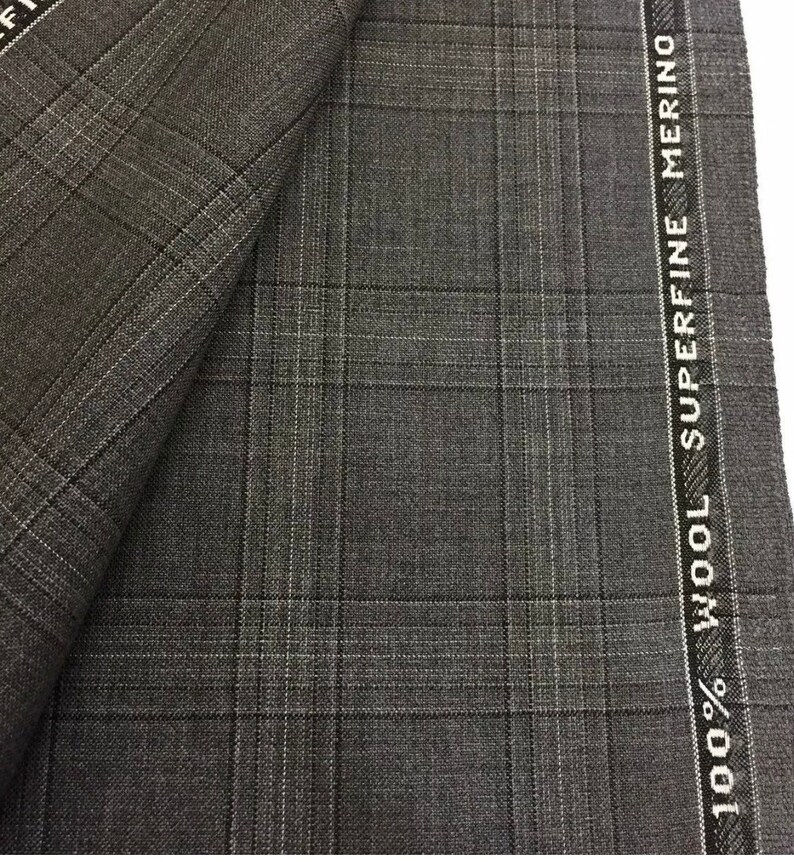 Grey Check Superfine 100 Merino Wool lightweight Suit Fabric Etsy