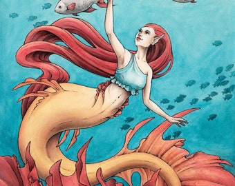 Mermaid Fantasy Art Print - Golden Mermaid