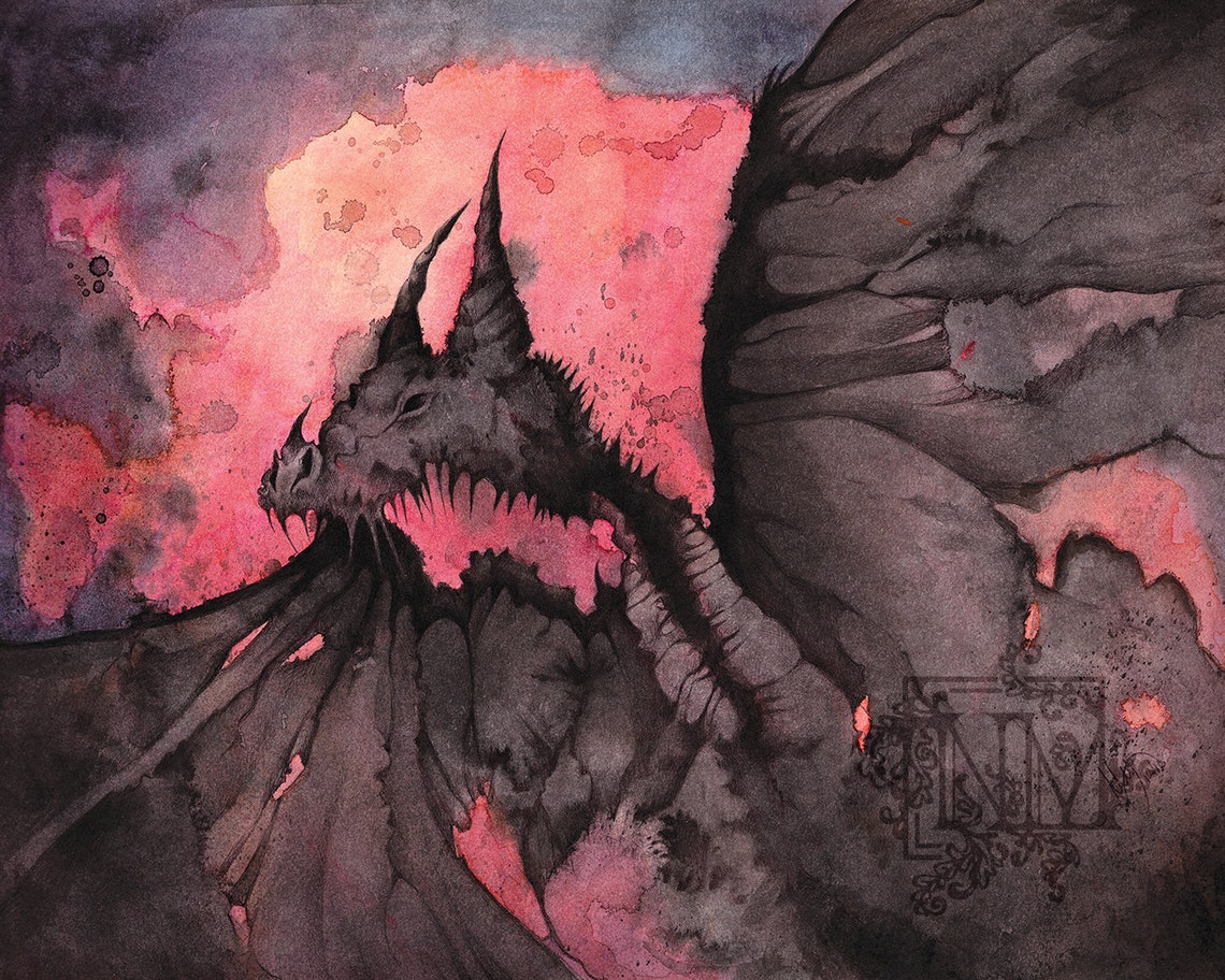 Fantasy Art Print Ink Dragon Etsy