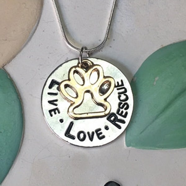 Live * Love * Rescue Metal Charm Necklace = FREE SHIPPING