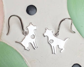 Sitting Pit Bull Sterling Silver Earrings - FREE SHIPPING