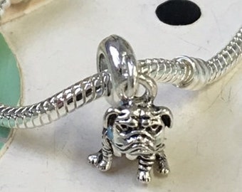 Bulldog Silver Charm on a Silver Snake Bracelet - FREE SHIPPING