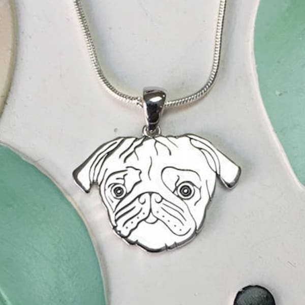 Pug Sterling Silver Charm Necklace - FREE SHIPPING