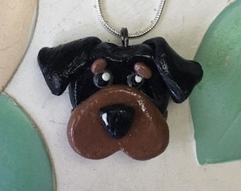 Rottweiler Hand-Sculpted Clay Charm Necklace - FREE SHIPPING