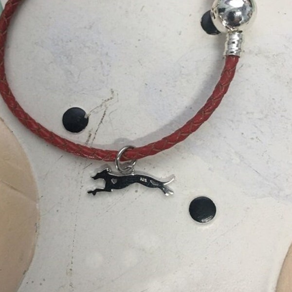 Italian Greyhound Charm on Leather Bracelet - FREE SHIPPING