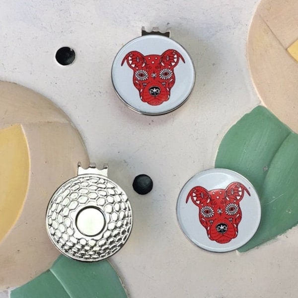 Sugar Skull Pit Bull Red Golf Ball Marker - FREE SHIPPING