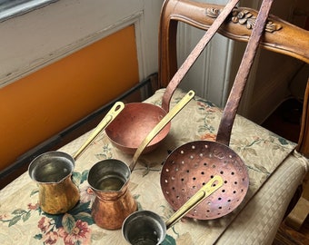 Antique 5-piece Copper Set of Utensils & Ladles - Crafted in Egypt (1973) - FREE SHIPPING