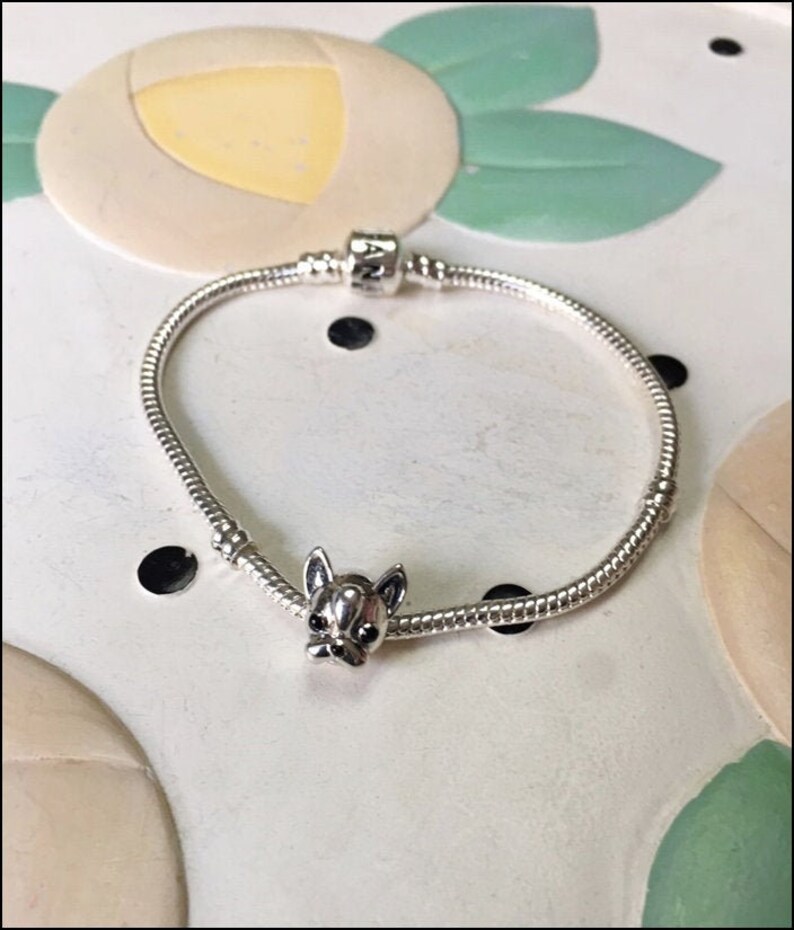 French Bulldog Charm on a Silver Snake Bracelet FREE SHIPPING image 1