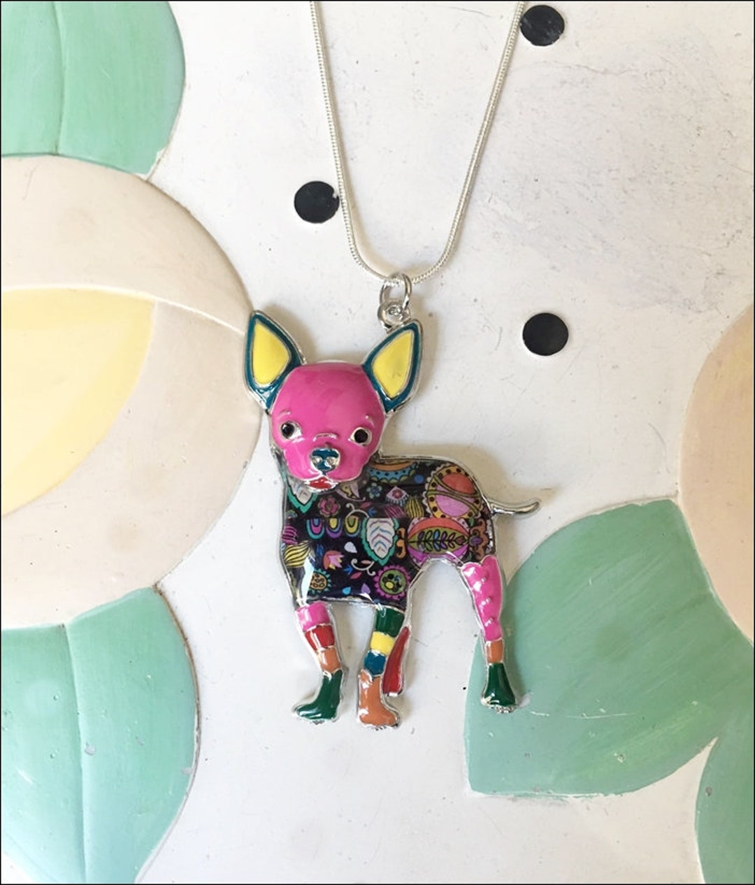 Standing Chihuahua Enamel Charm Necklace FREE SHIPPING