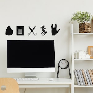 Big Bang Theory Inspired Wall Decor - Plastic Icons of Rock, Paper, Scissors, Lizard, Spock - 7 inches tall - Now Available in White!
