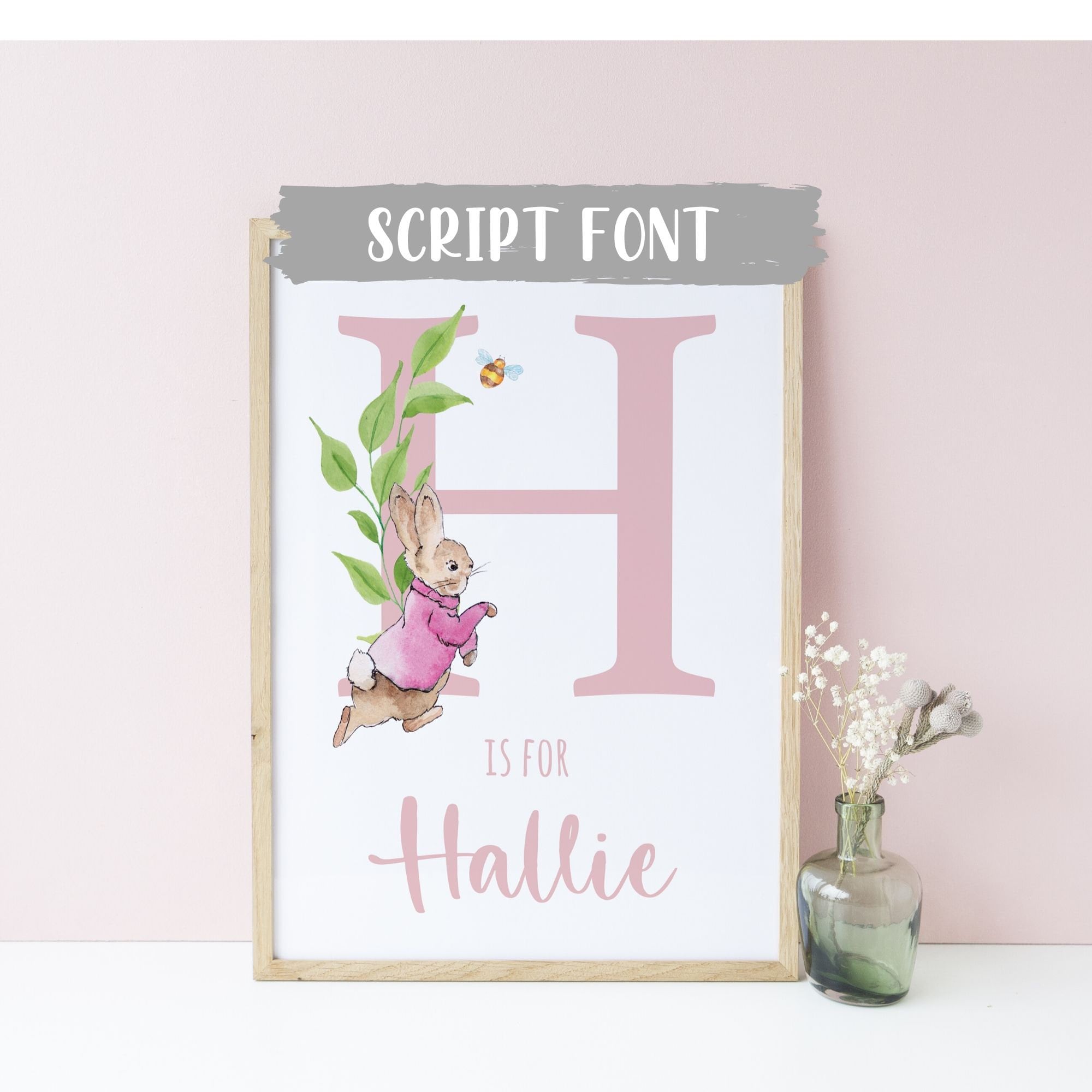 Custom Personalised Name Peter Rabbit Print Set Pink Grey - Etsy