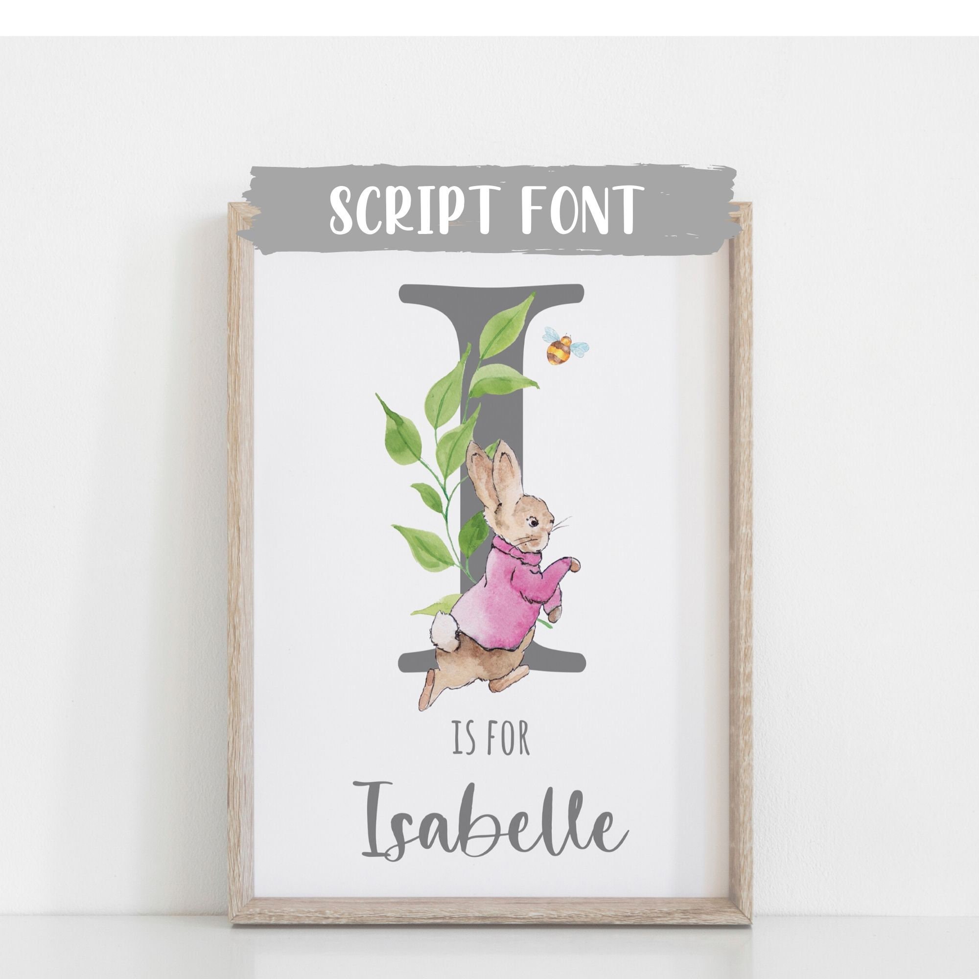 Custom Personalised Name Peter Rabbit Print Set Pink Grey | Etsy