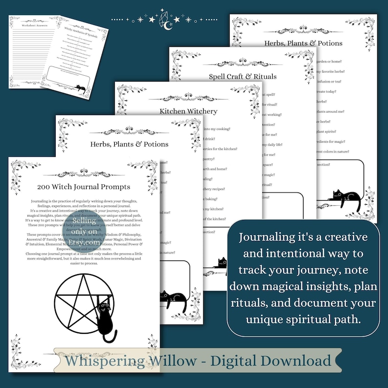 200 Witch Journal Prompts: Book of Shadows Grimoire Pages Inserts (PDF Download) image 3