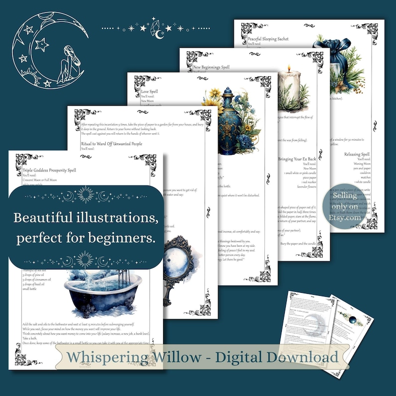 Moon Spells: Book of Shadows Grimoire Pages, Lunar Magic (PDF Digital Download) image 2