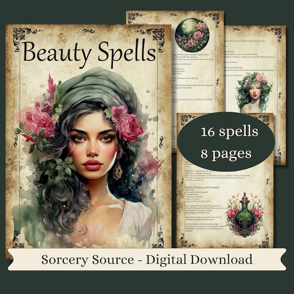 Beauty Spells, Watercolor Book of Shadows Grimoire Pages, BOS Pages