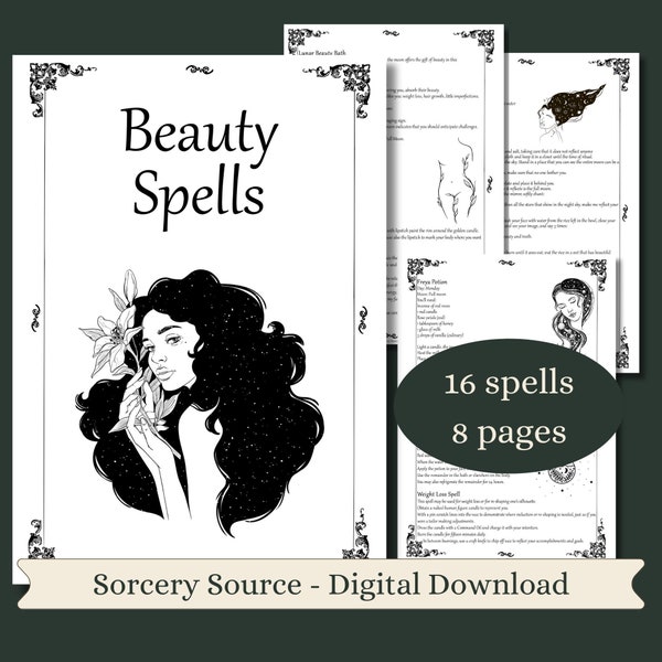 Beauty Spells, Digital Book, BOS Pages, Spell Books, Grimoire Printable, Book of Shadows Pages, Baby Witch, Grimoire Pages, Witchcraft