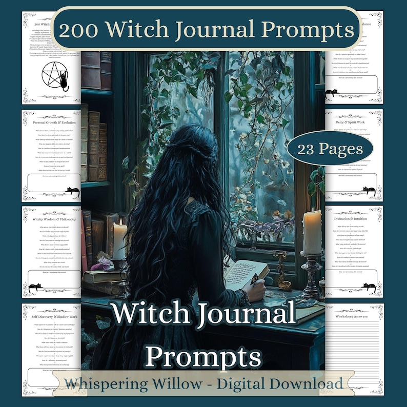 200 Witch Journal Prompts: Book of Shadows Grimoire Pages Inserts (PDF Download) image 1