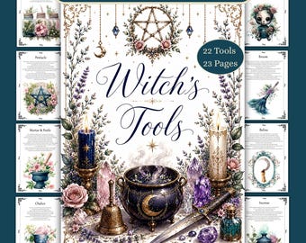 Witch's Tools-bundel: Grimoire-pagina's Book of Shadows (digitale pdf-download)