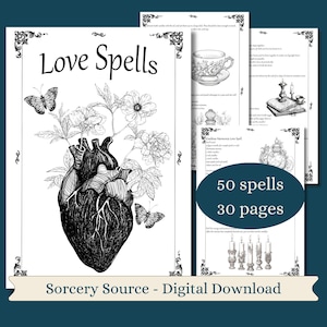 Love Spells Book, Digital Book, BOS Pages, Witchcraft, Grimoire Pages, Grimoire Printable, Book of Shadows Pages, Baby Witch, Spell Books