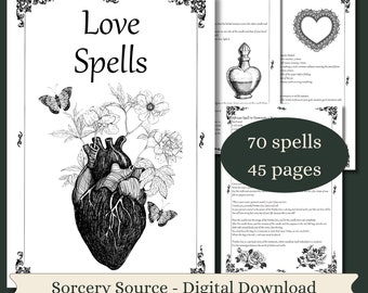 Love Spells Book, Digital Book, BOS Pages, Witchcraft, Grimoire Pages, Grimoire Printable, Book of Shadows Pages, Baby Witch, Spell Books