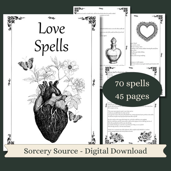 Love Spells Book, Digital Book, BOS Pages, Witchcraft, Grimoire Pages, Grimoire Printable, Book of Shadows Pages, Baby Witch, Spell Books