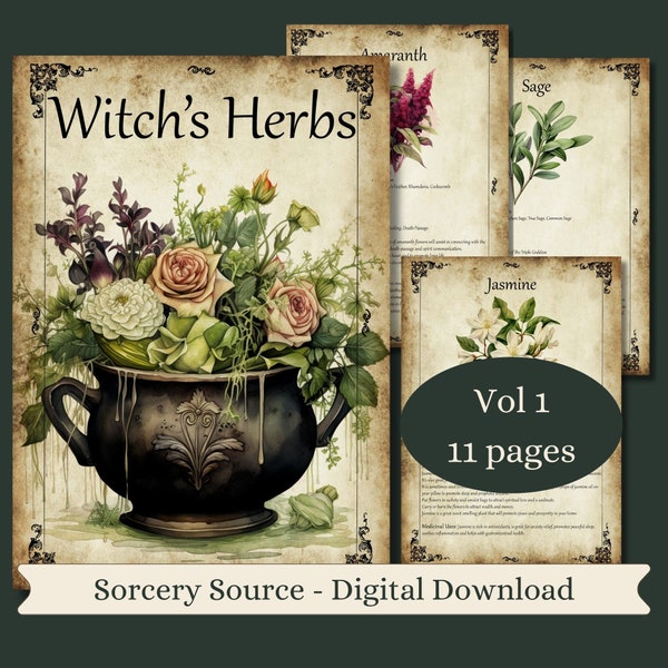 Witch's Herbs Vol.1, Herbs in Witchcraft, Herbal Grimoire, Book of Shadows, Baby Witch Herb Correspondences, Witch Printable