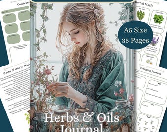 Herbs & Oils Journal, Apothecary Herbs Log, BOS Grimoire Pages (A5 Size PDF Download)
