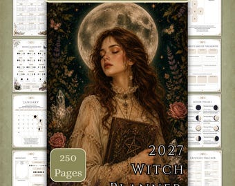2027 Witch Planner: Monthly, Daily Planner, Lunar Calendar, Sabbats (A5 PDF Download)