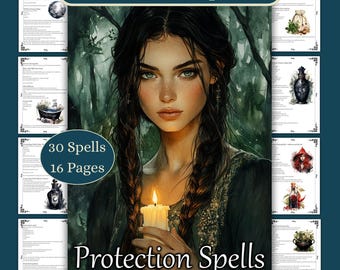 Protection & Defense Spells Book of Shadows Grimoire Pages, BOS Watercolor Pages, Baby Witch Witchcraft