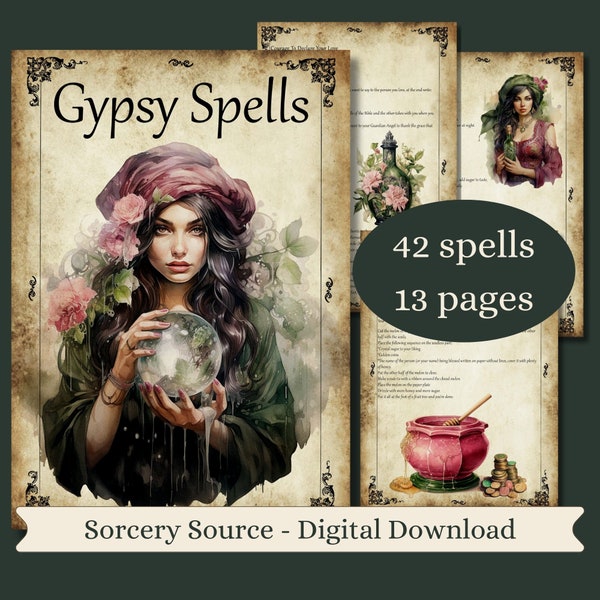 Gypsy Spells & Sympathies, Book of Shadows Grimoire Watercolor Pages, BOS pages