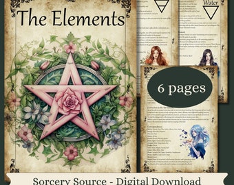 The Five Elements Intro For your Book of Shadows, Grimoire Pages for Baby Witches, BOS Pages, Witch Printable, Grimoire Pages, Wicca