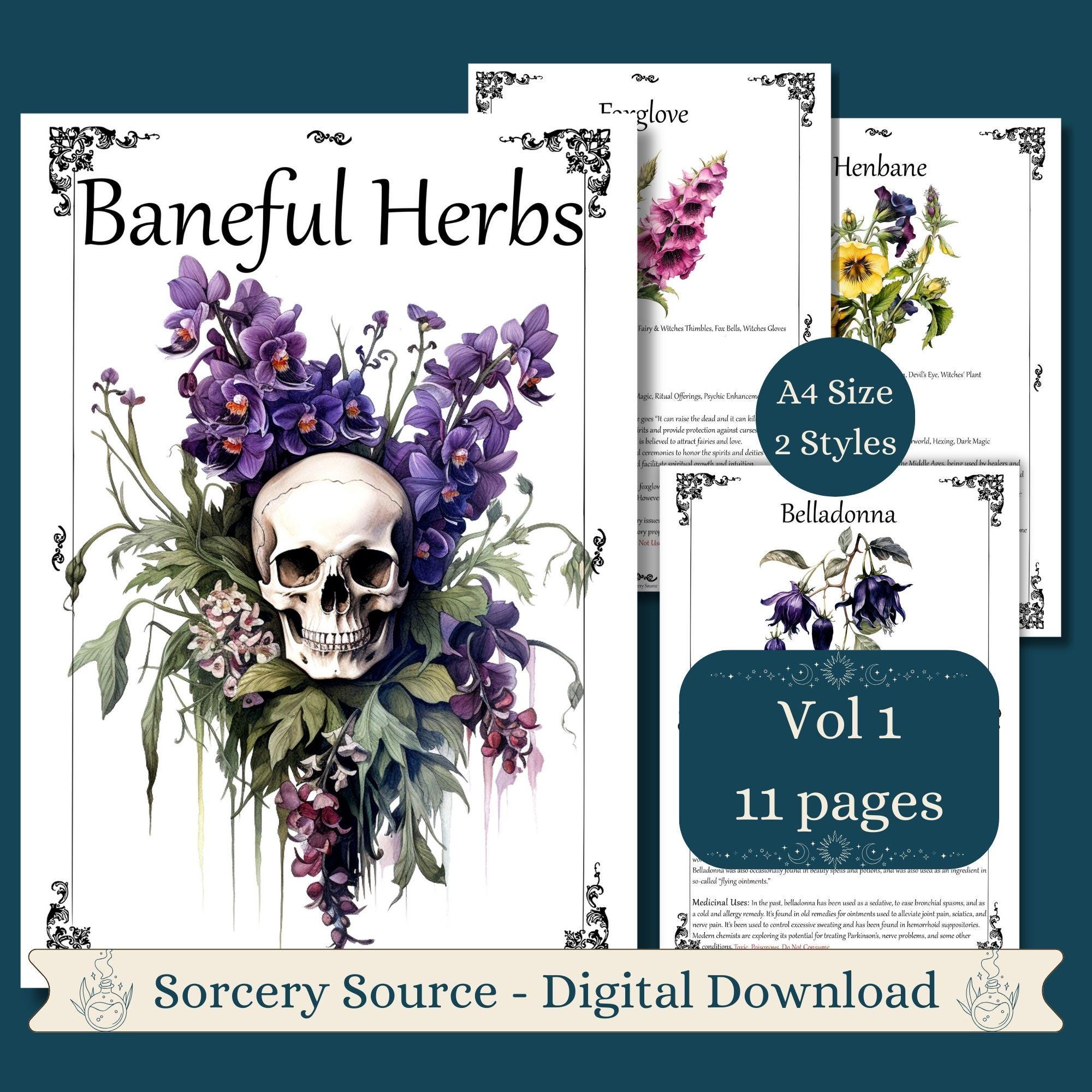 Baneful Herbs, 10 Toxic - Poisonous Plants, Book of Shadows Grimoire Pages, Herbal Witch BOS Pages