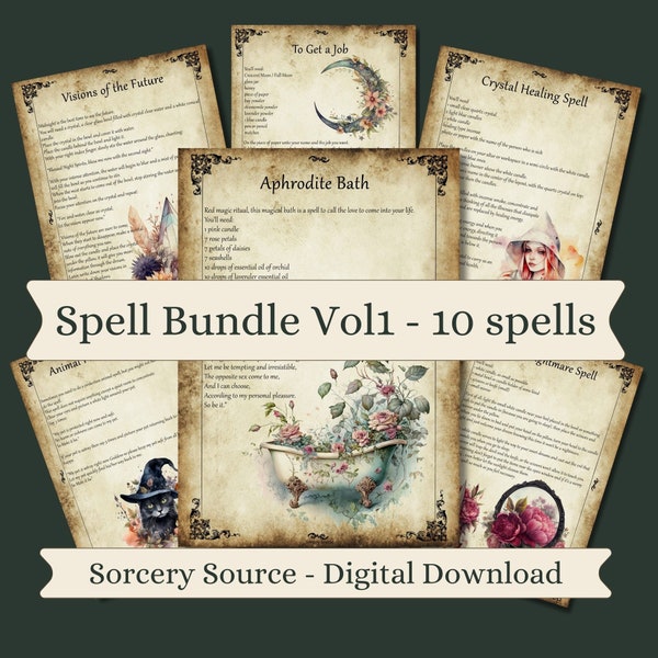 Spell Bundle Vol.1, BOS Pages, Grimoire Pages, Baby Witch, Witchcraft, Spell Book, Wiccan Spells, Book of Shadows Printable, Wicca