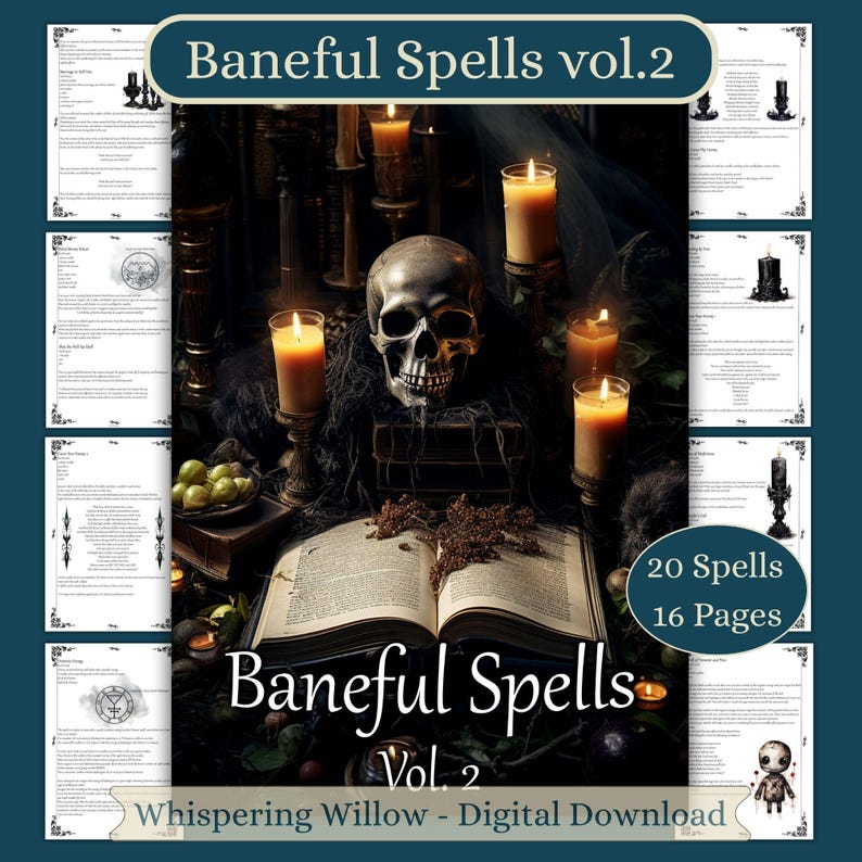 Baneful Magic Spells & Curses Vol.2, BOS Pages, Book of Shadows Grimoire Pages, Dark Magic image 1