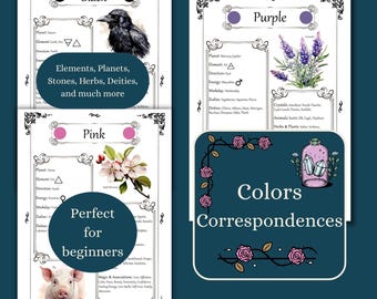 Correspondencias de colores, Colores en la magia, Páginas del grimorio del Libro de las Sombras, Imprimible para bebés brujas