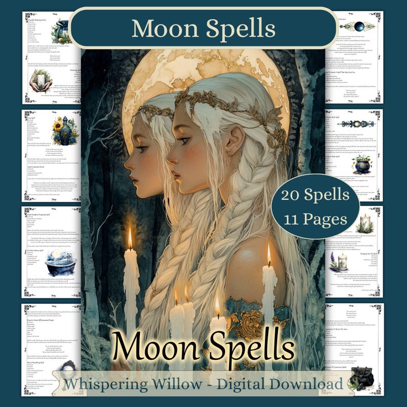 Moon Spells: Book of Shadows Grimoire Pages, Lunar Magic (PDF Digital Download) image 1