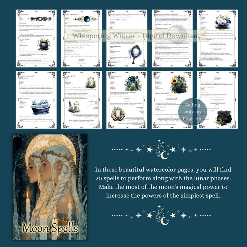 Moon Spells: Book of Shadows Grimoire Pages, Lunar Magic (PDF Digital Download) image 3